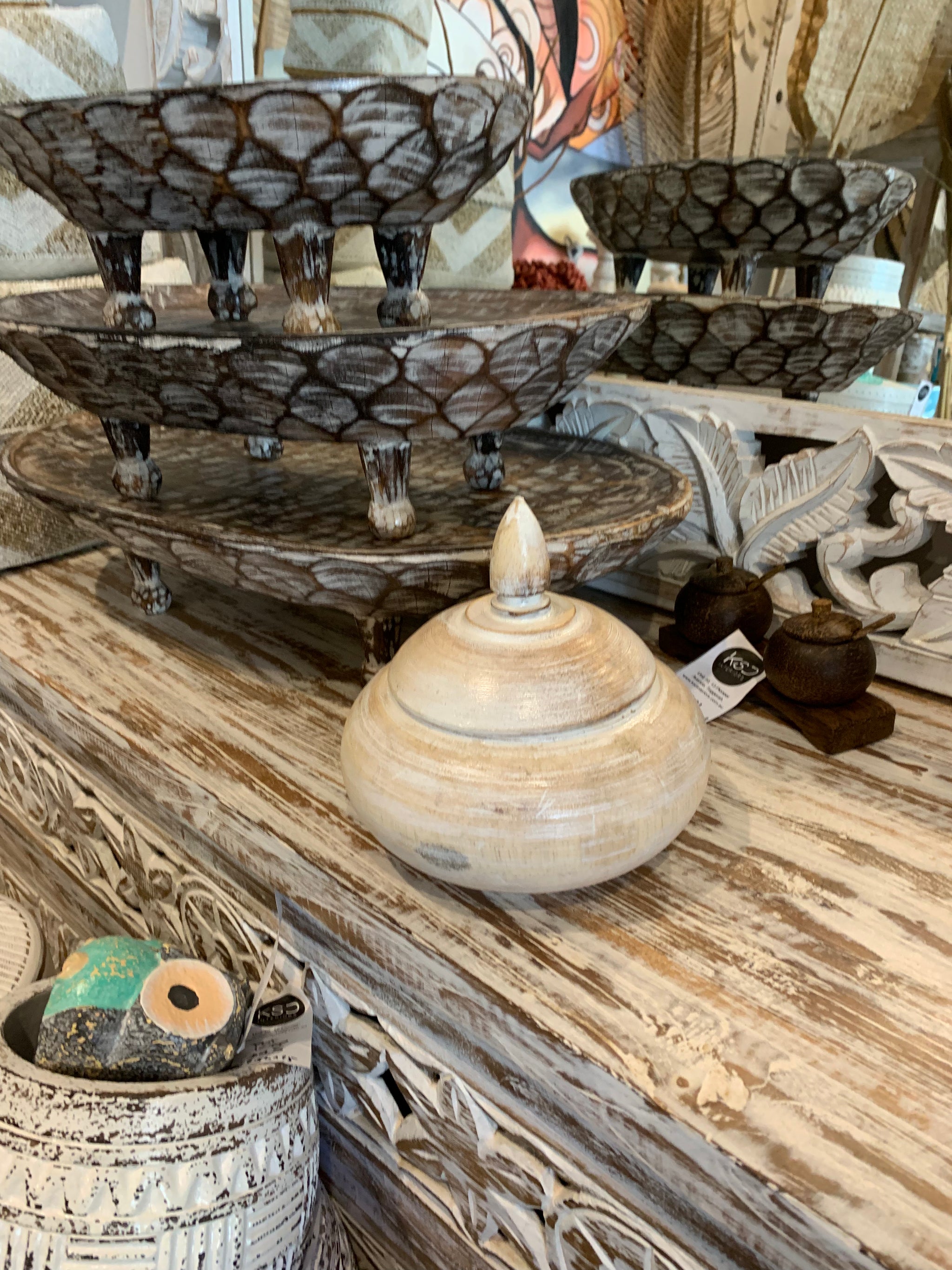 15cm container with lid. White wash - Bali Beach Beyond