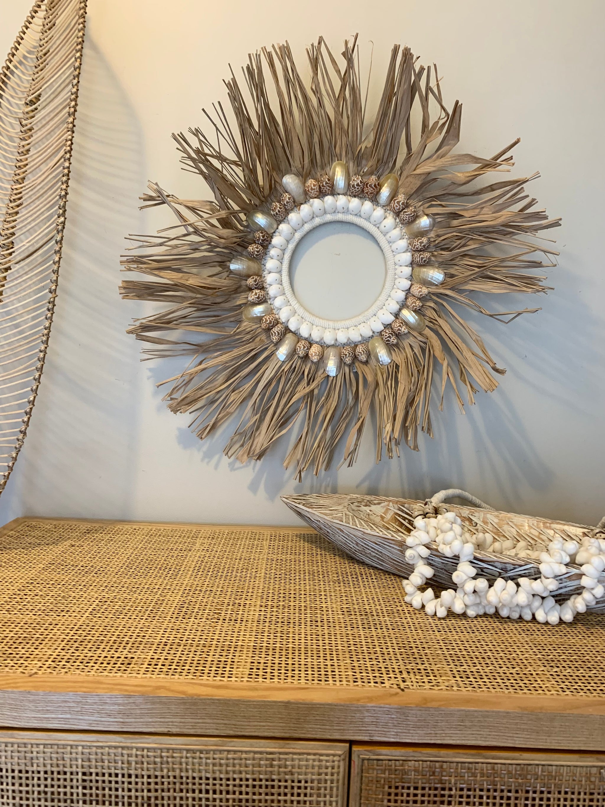 Raffia and shell wall hanging / juju. 60cm. Usually $55 - Bali Beach Beyond