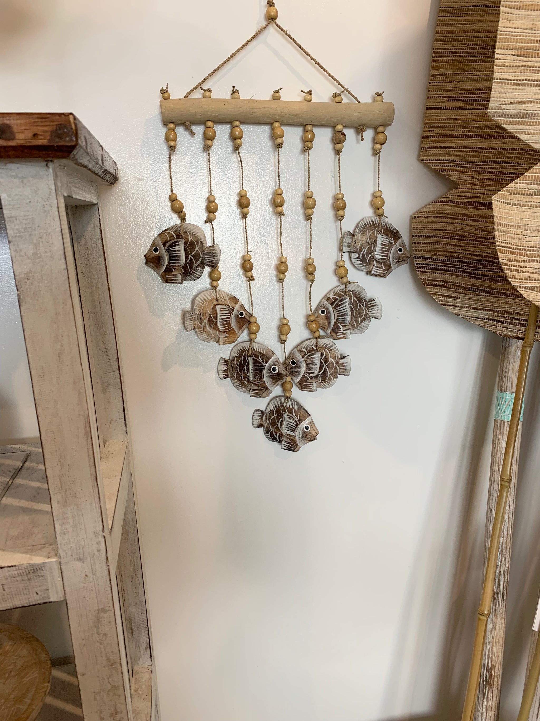 Brown carved timber fish wall hanging. - Bali Beach Beyond