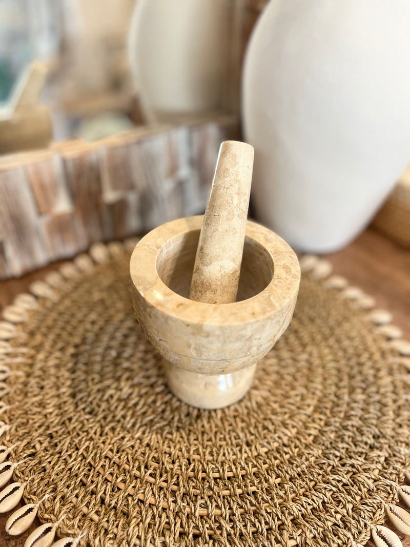 Natural marble mortar and pestle