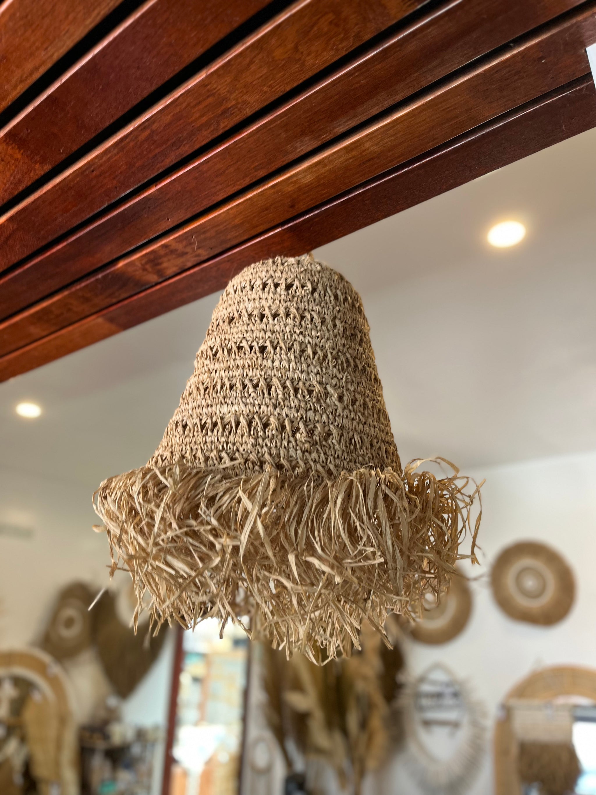 Woven light pendant natural  - raffia  S - Bali Beach Beyond