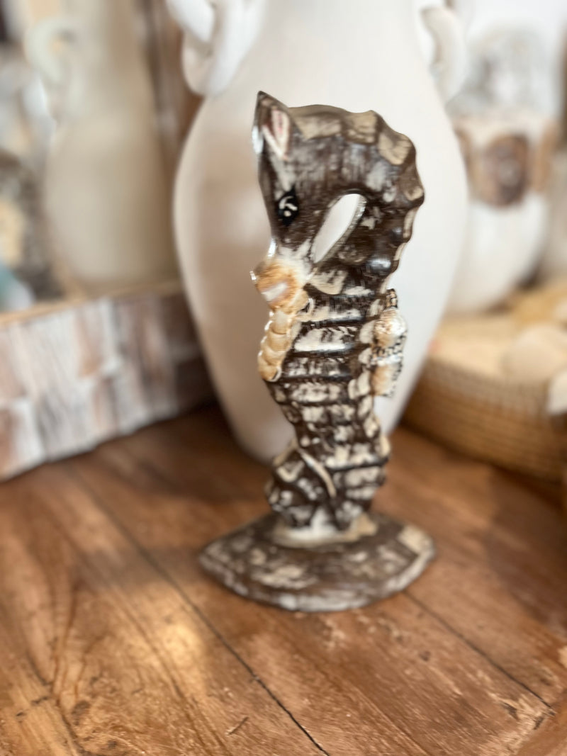 Handpainted brown timber seahorse