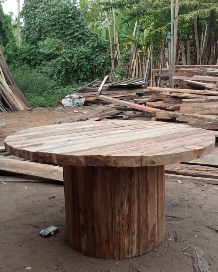 Round Recycled Teak Dining Table / Rustic Bali Handmade Furniture