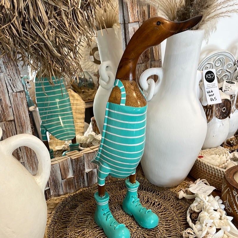 Timber handpainted turquoise striped duck  XL