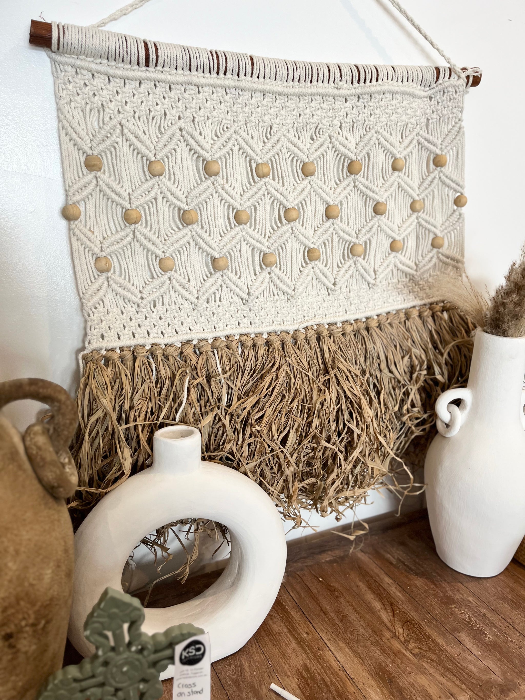 Natural macrame and raffia wall hanging