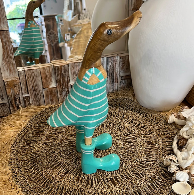 Timber handpainted turquoise striped duck  S