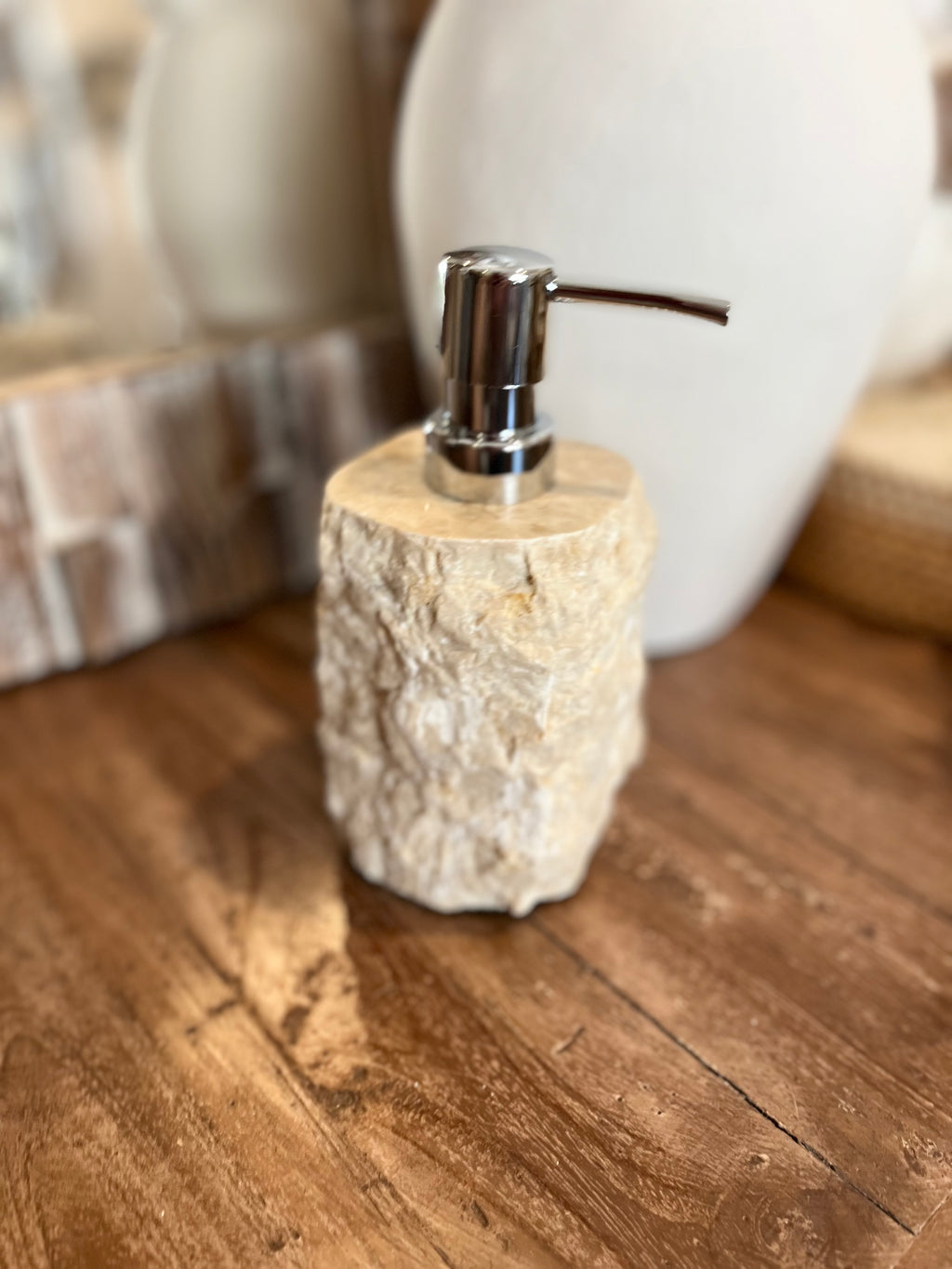 Marble soap / shampoo dispenser. Natural - Bali Beach Beyond