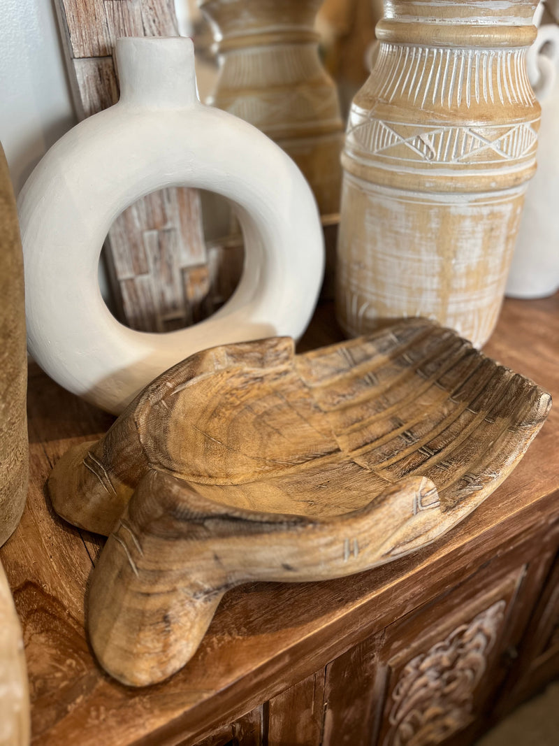 Natural handcarved timber hamsa hand decorative bowl