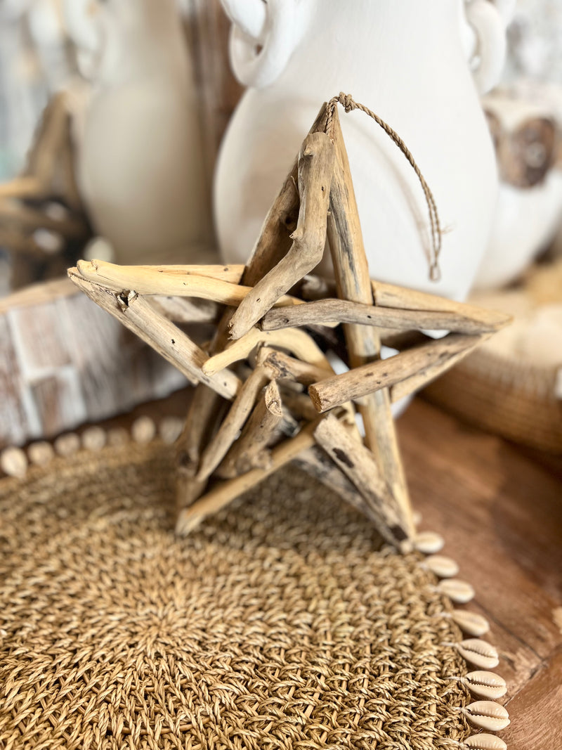 Handcrafted timber star Christmas decoration