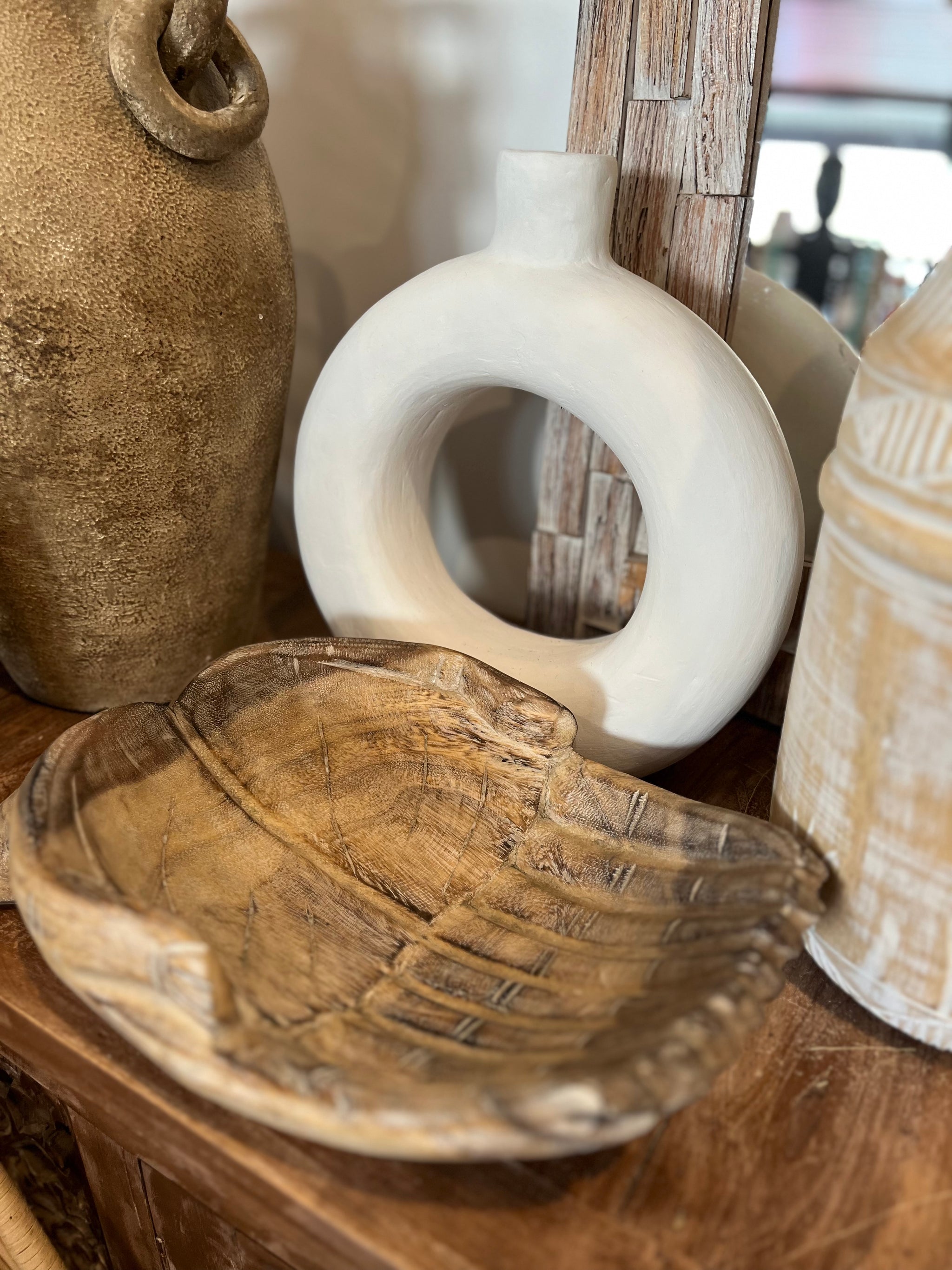 Natural handcarved timber hamsa hand decorative bowl