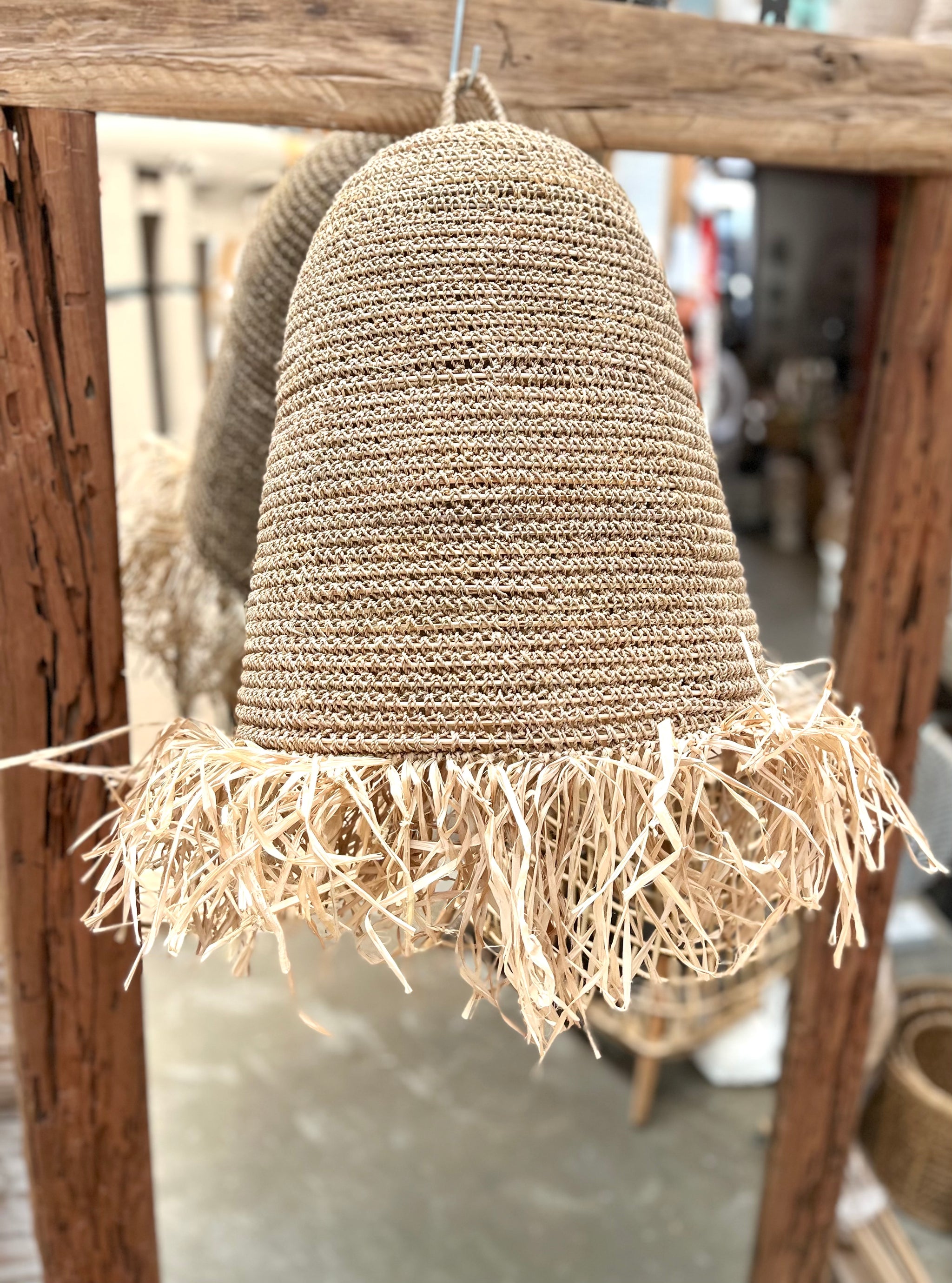 Woven light pendant natural  - raffia base - Bali Beach Beyond