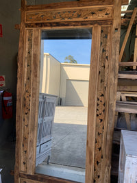 Floor Mirror. Large Recycled timber mirror.  Hand Carved.