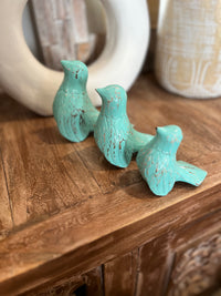 Set 3 timber handcarved birds. Turquoise