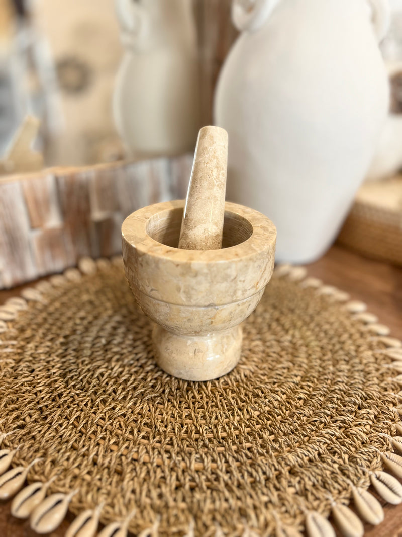 Natural marble mortar and pestle