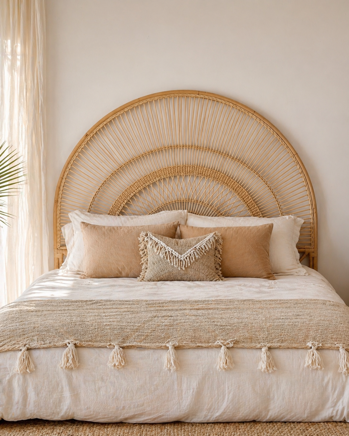 Natural Cane Bedhead King – Handmade Bali Rattan Bedhead | Coastal Boho Bedroom Furniture