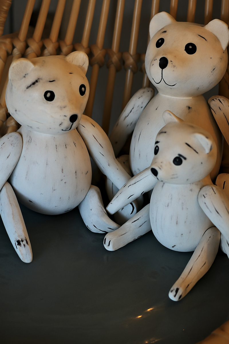 Rustic White Wash Timber Bear set / Handmade Wooden Decor
