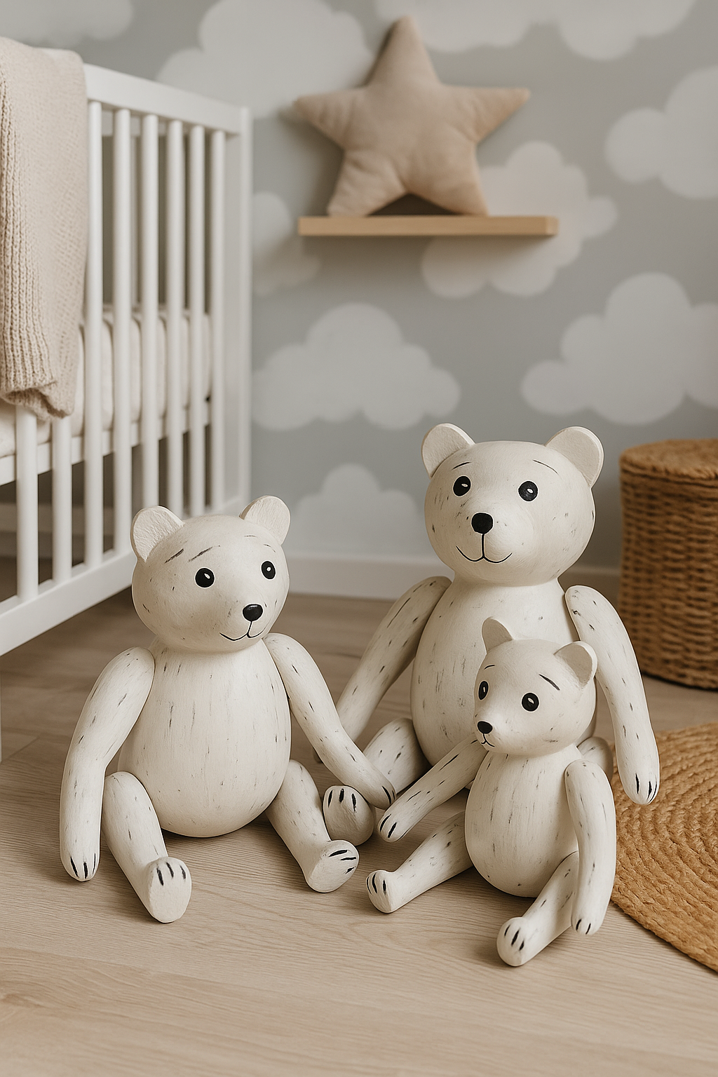 Rustic White Wash Timber Bear set / Handmade Wooden Decor