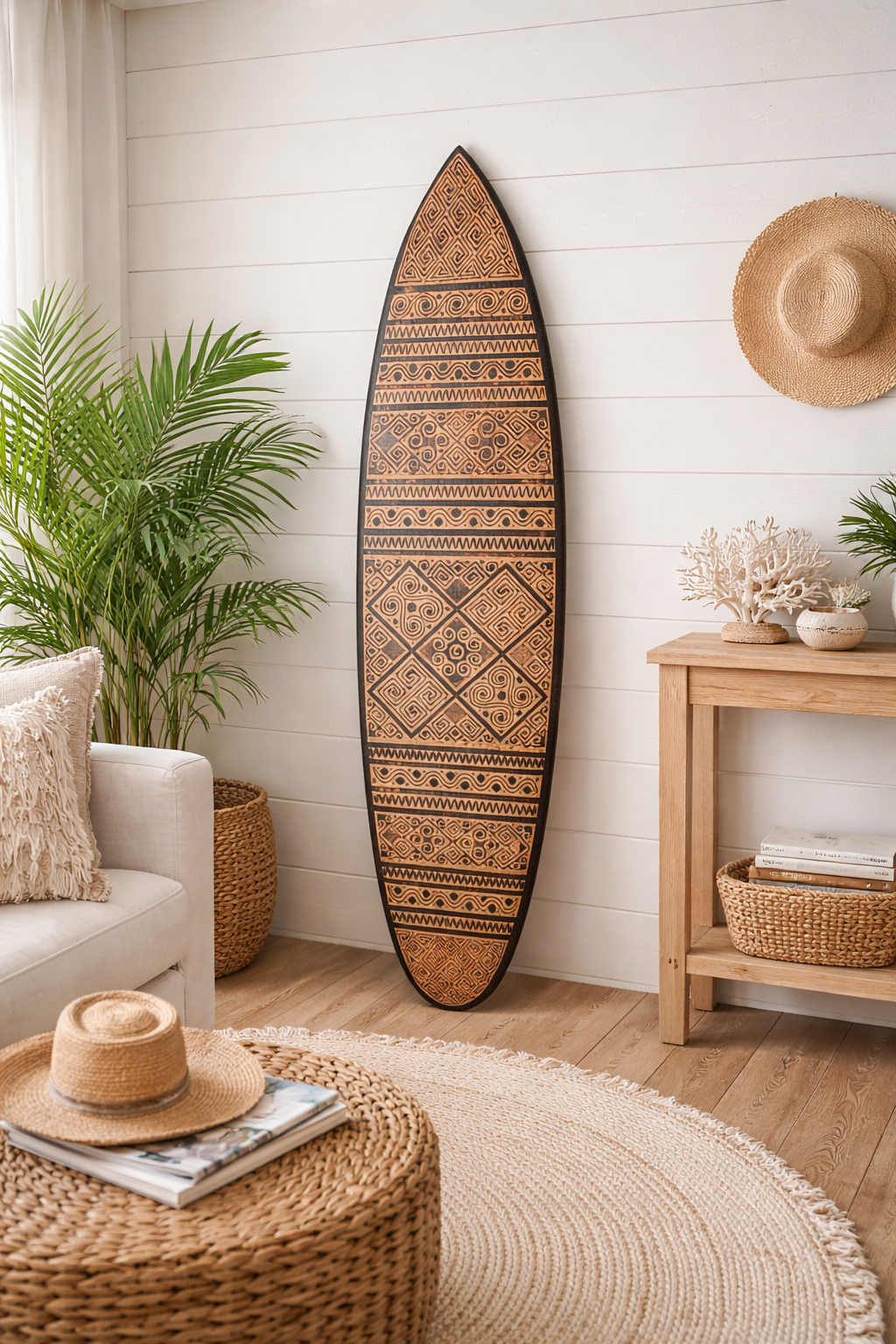 Hand-Carved Wooden Surfboard Wall Decor | Handmade Bali Coastal Art