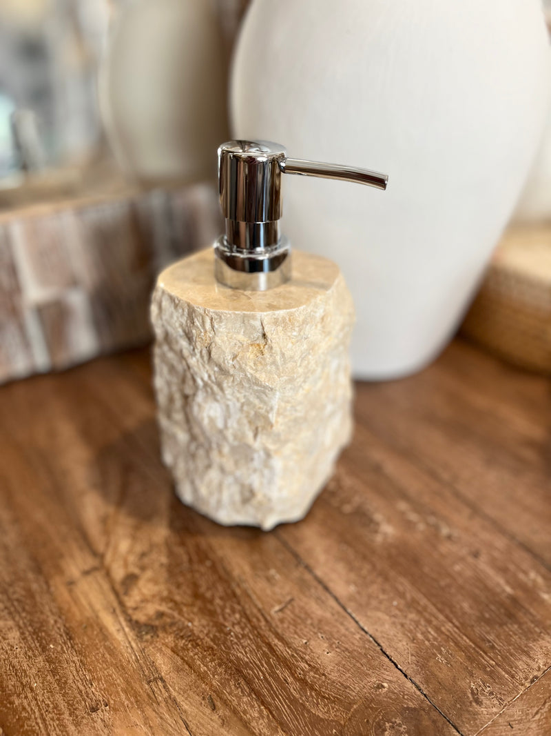 Marble soap / shampoo dispenser. Natural