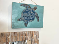 Timber turtle wall hanging. Turquoise