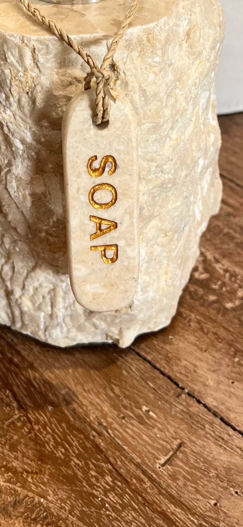 Marble “soap” word tag. Natural