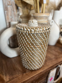 Woven basket with lid.