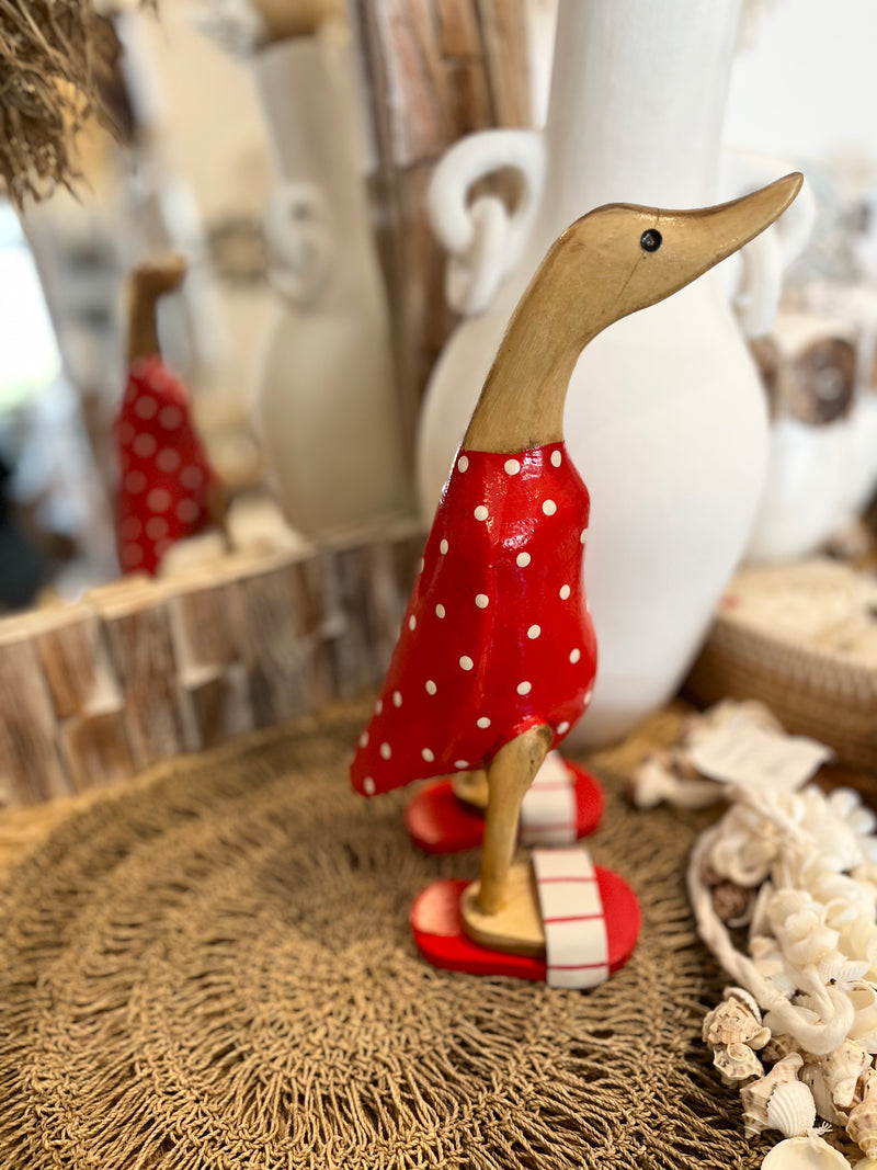 Timber handpainted red duck with white spots S