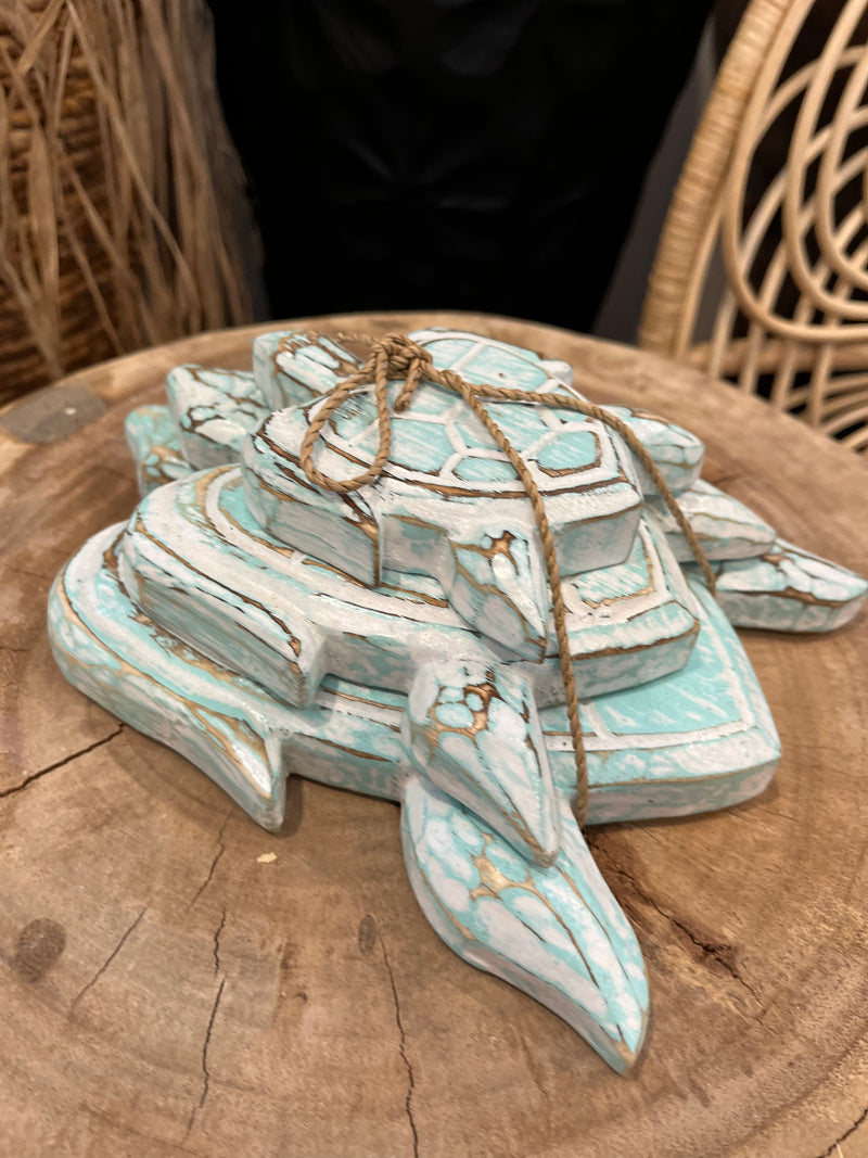 Set 3 timber turtles turquoise