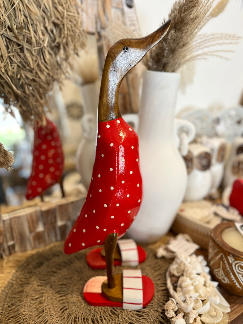 Timber handpainted red duck with white spots L