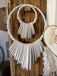 2 tier white wall hanging. Timber.