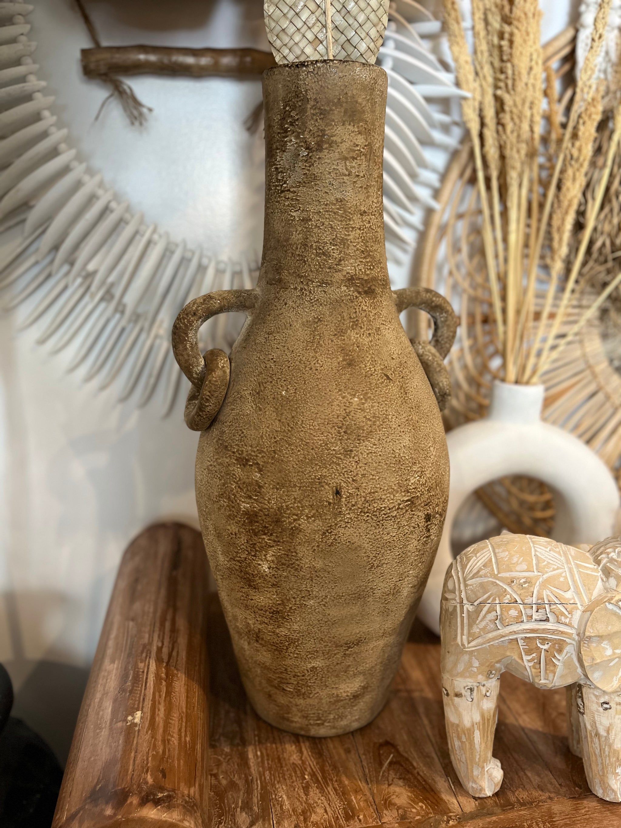 Rustic terracotta vase with handles