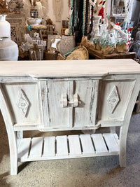 Rustic white wash sideboard / hall table with pin detail in door