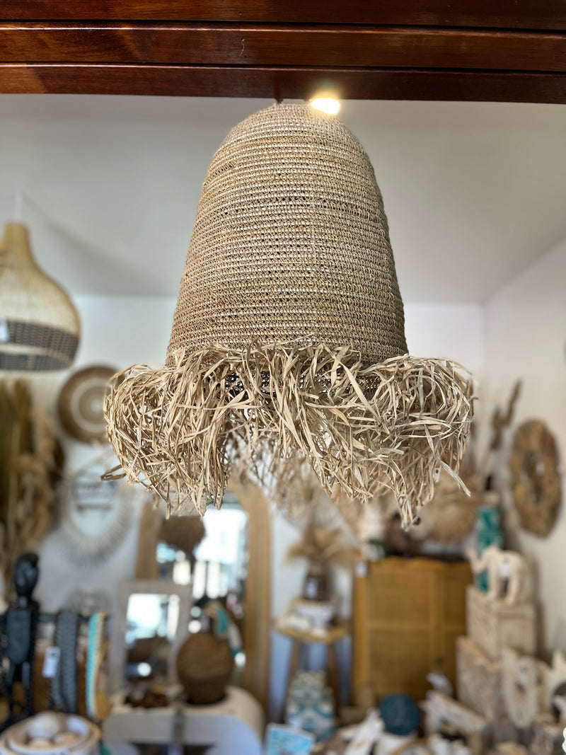 Woven light pendant natural  - raffia base - Bali Beach Beyond