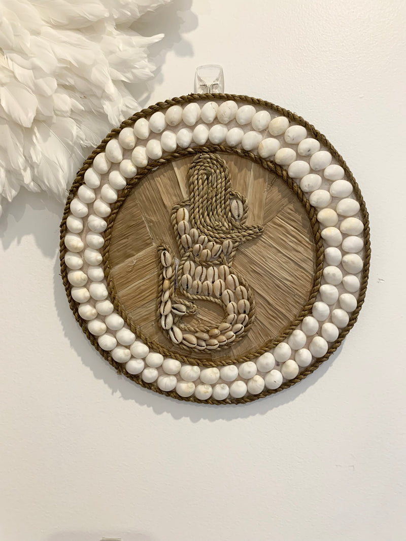 Round mermaid hanging / decoration. White and natural shell. Style 2