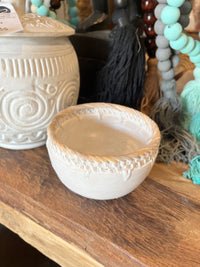 White bowl with decorative trim