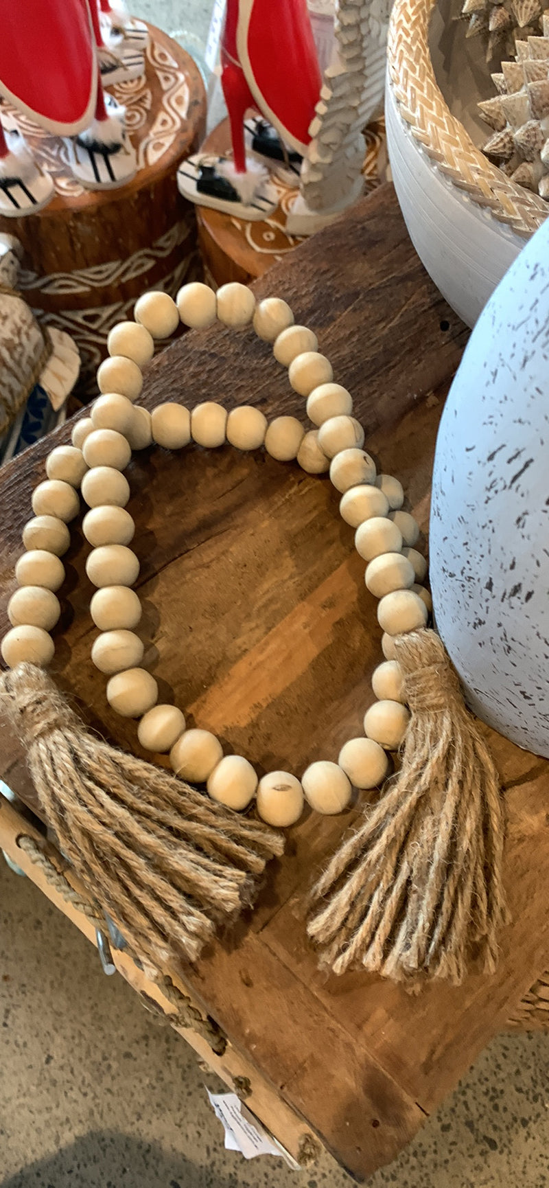 Natural bead with natural tassel garland