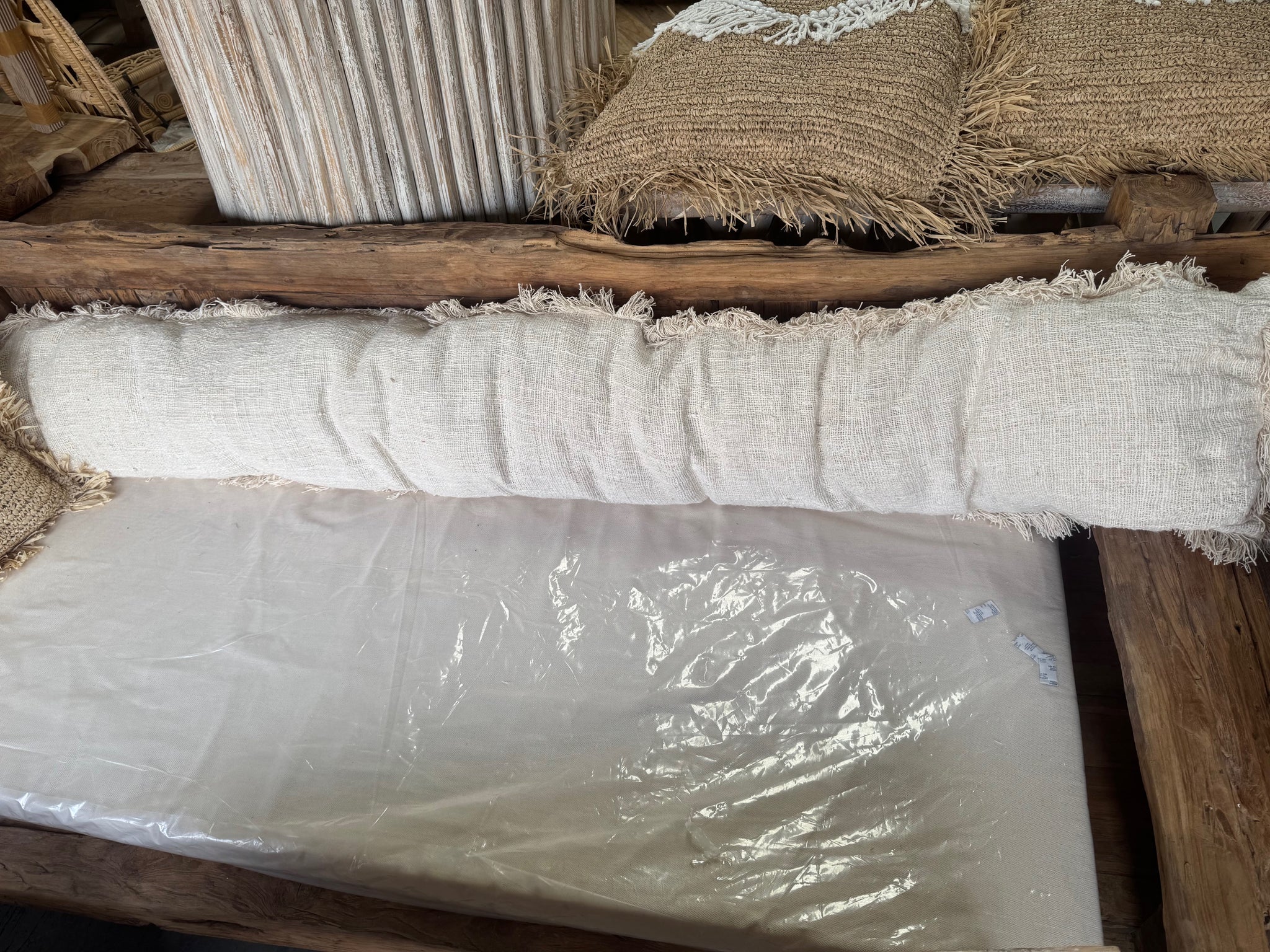 Extra Long Bali Daybed Cushion – 2.2m Handmade Cotton/Linen Sofa Cushion | Coastal Boho Style