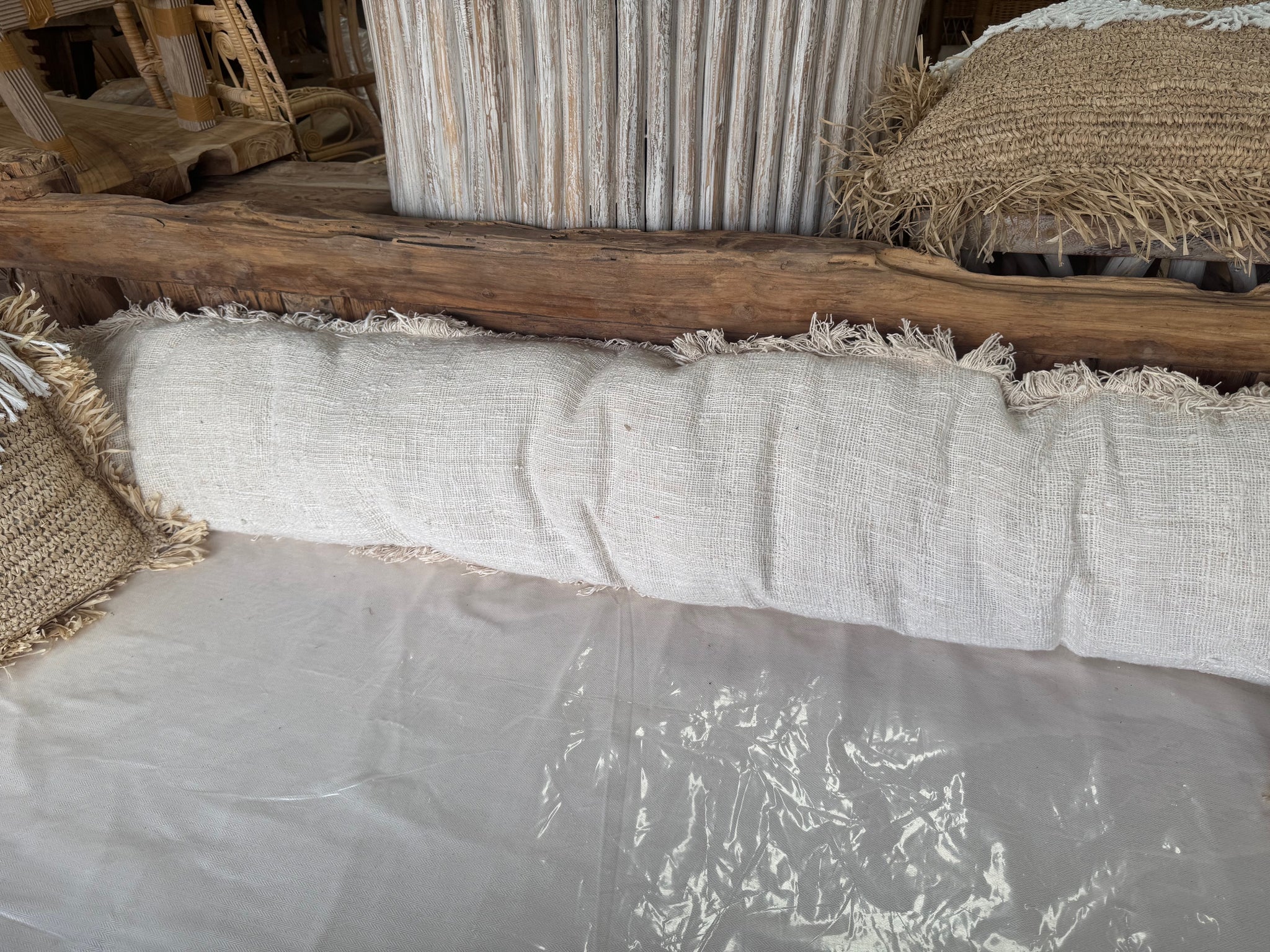 Extra Long Bali Daybed Cushion – 2.2m Handmade Cotton/Linen Sofa Cushion | Coastal Boho Style