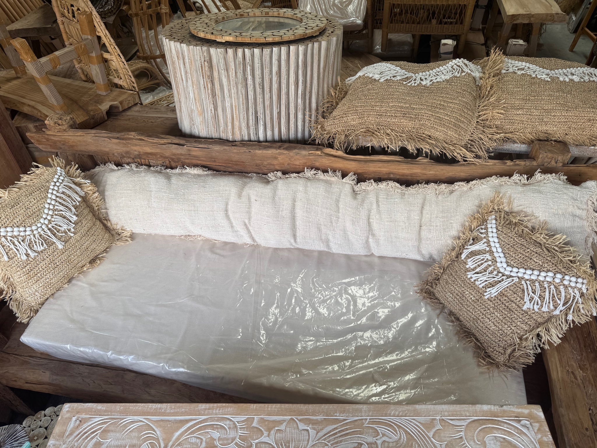 Extra Long Bali Daybed Cushion – 2.2m Handmade Cotton/Linen Sofa Cushion | Coastal Boho Style