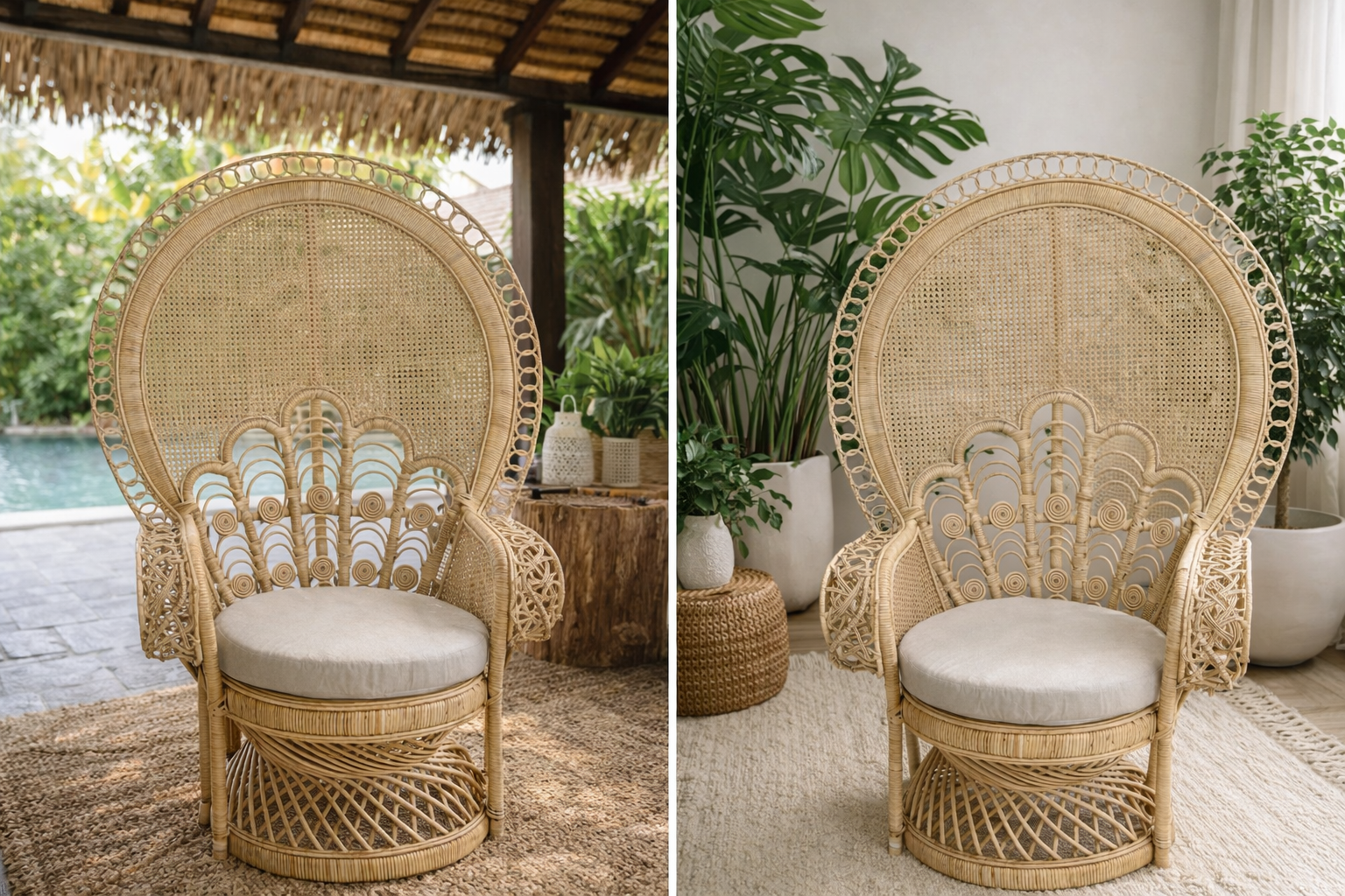 Handmade Bali Peacock Chair / Natural Rattan Boho Furniture