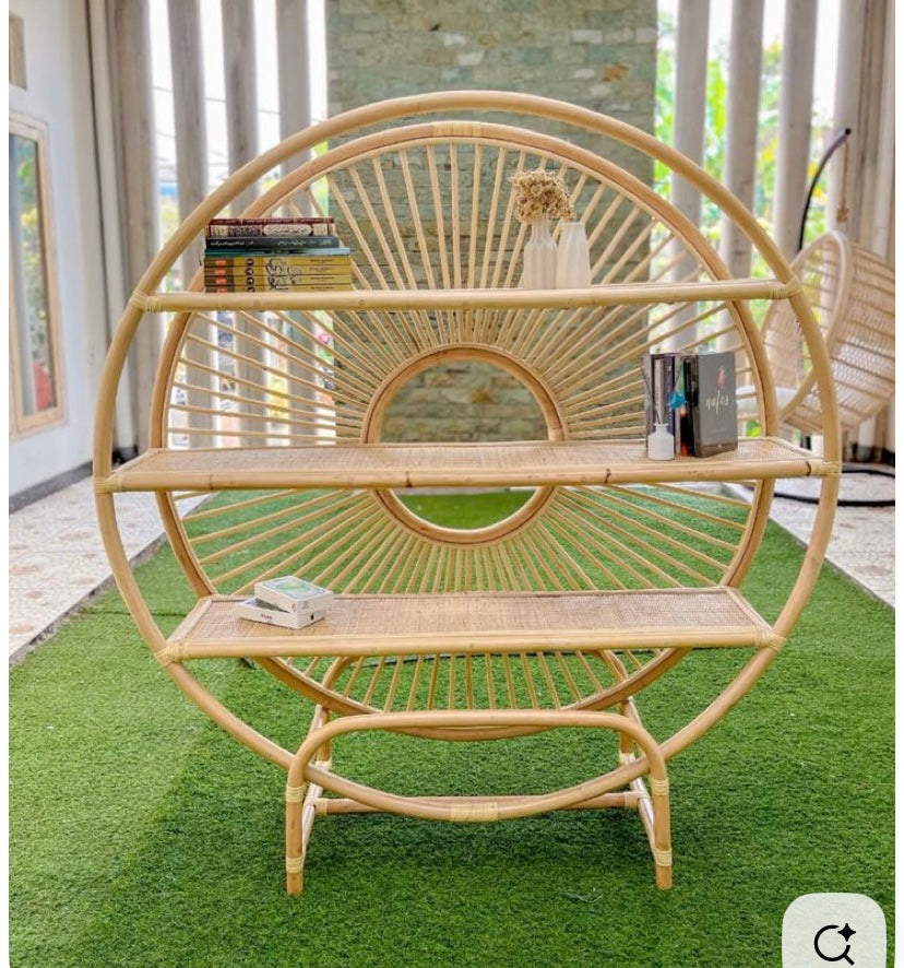 Handmade Bali Round Cane Display Stand | Coastal Boho Furniture