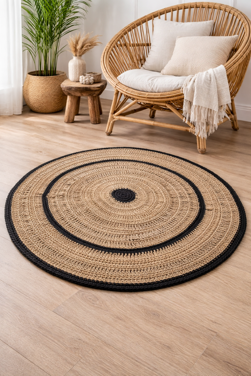 Round woven rug hand made Bali decor