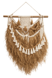 Large Raffia & Macrame Boho Wall Hanging - Handmade Bali Natural Fibre Wall Decor