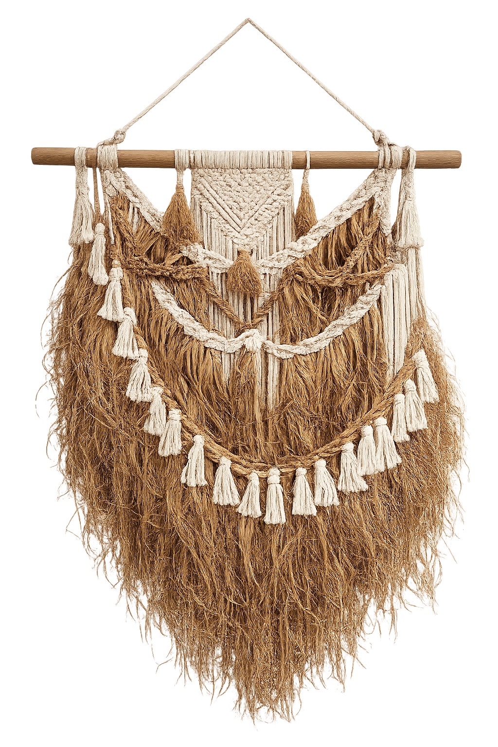 Large Raffia & Macrame Boho Wall Hanging - Handmade Bali Natural Fibre Wall Decor