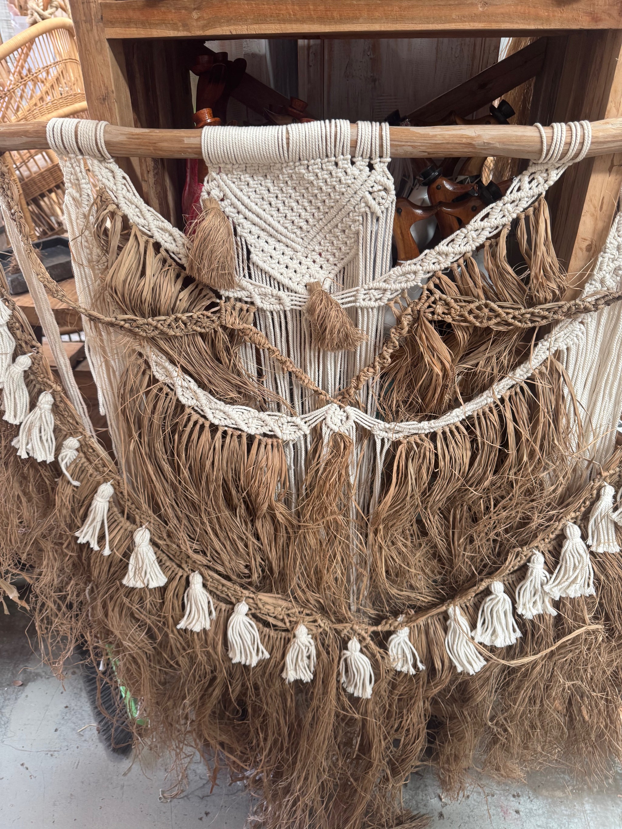 Large Raffia & Macrame Boho Wall Hanging - Handmade Bali Natural Fibre Wall Decor