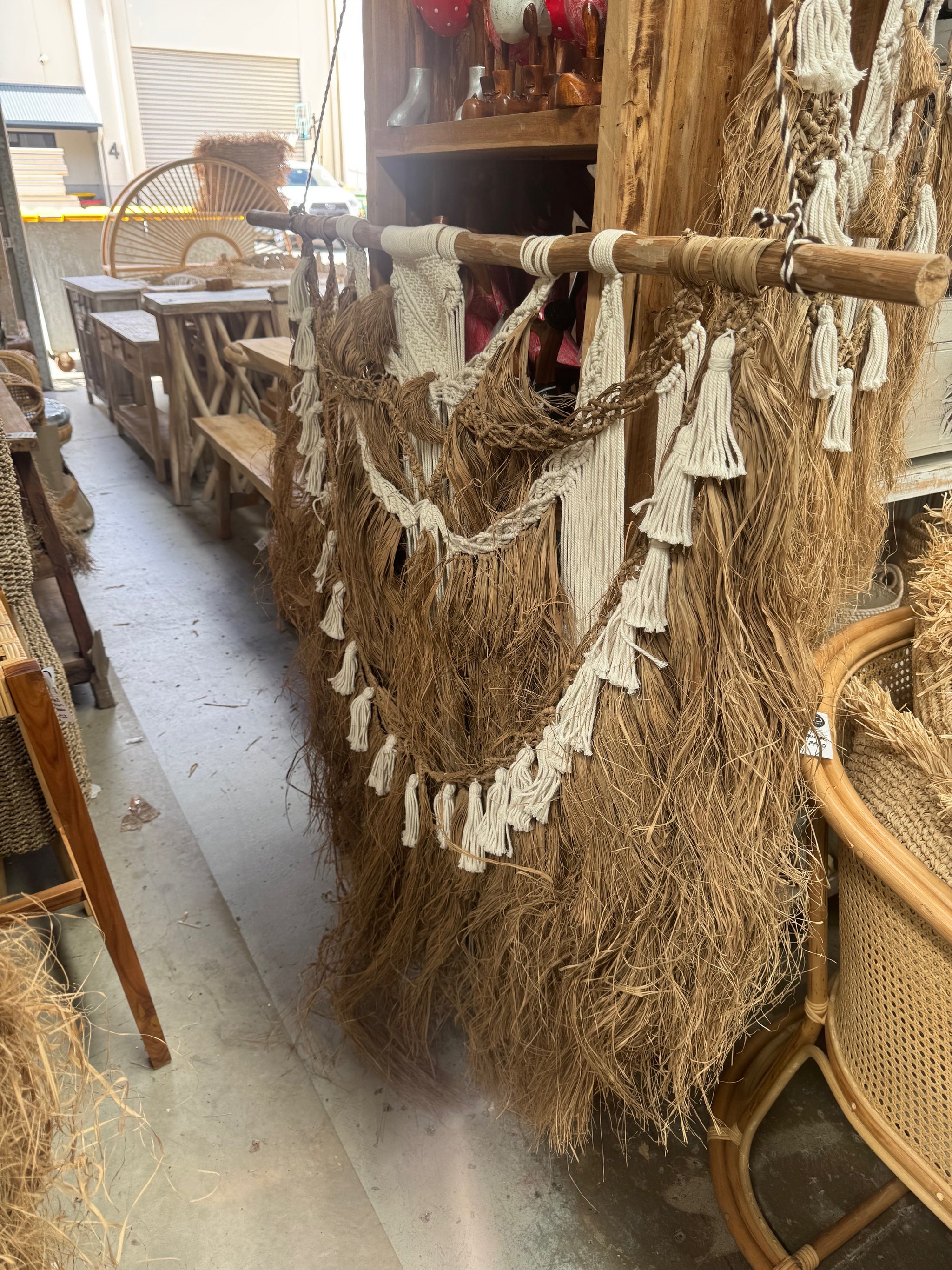 Large Raffia & Macrame Boho Wall Hanging - Handmade Bali Natural Fibre Wall Decor