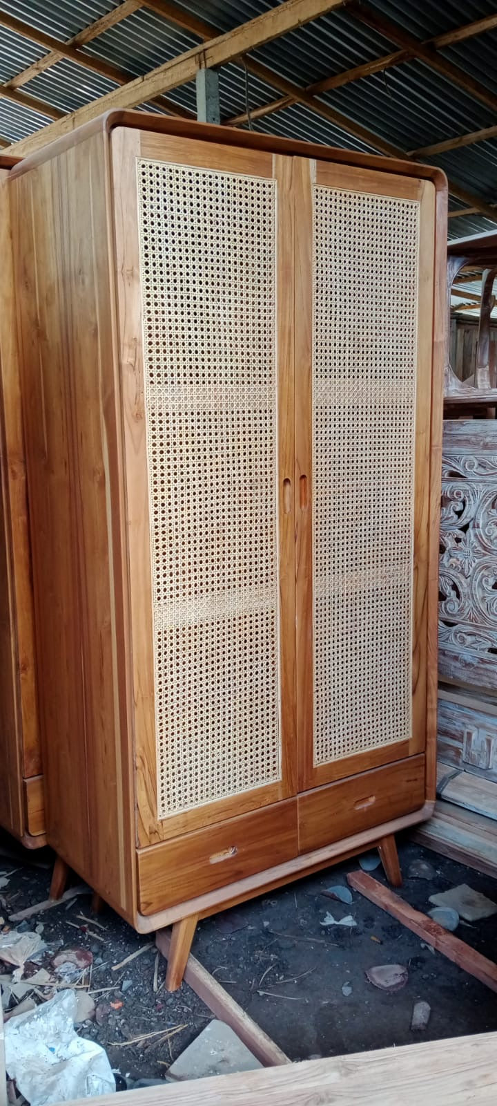 Handmade Teak & Rattan Wardrobe – Balinese Coastal Boho Furniture