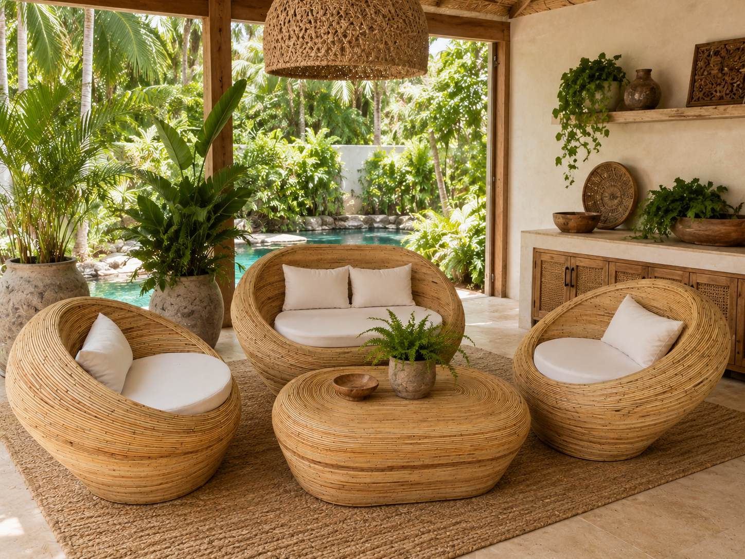 Handcrafted Bali Rattan Lounge Setting – Artisan Woven Tropical Furniture (Copy)