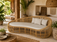 Curved Rattan Lounge – Handcrafted Bali Coastal Resort Sofa