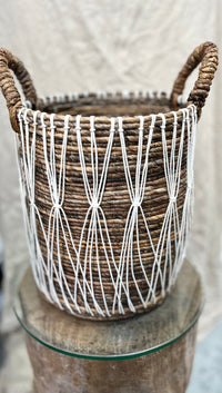 Woven basket with macrame. S. Style 2